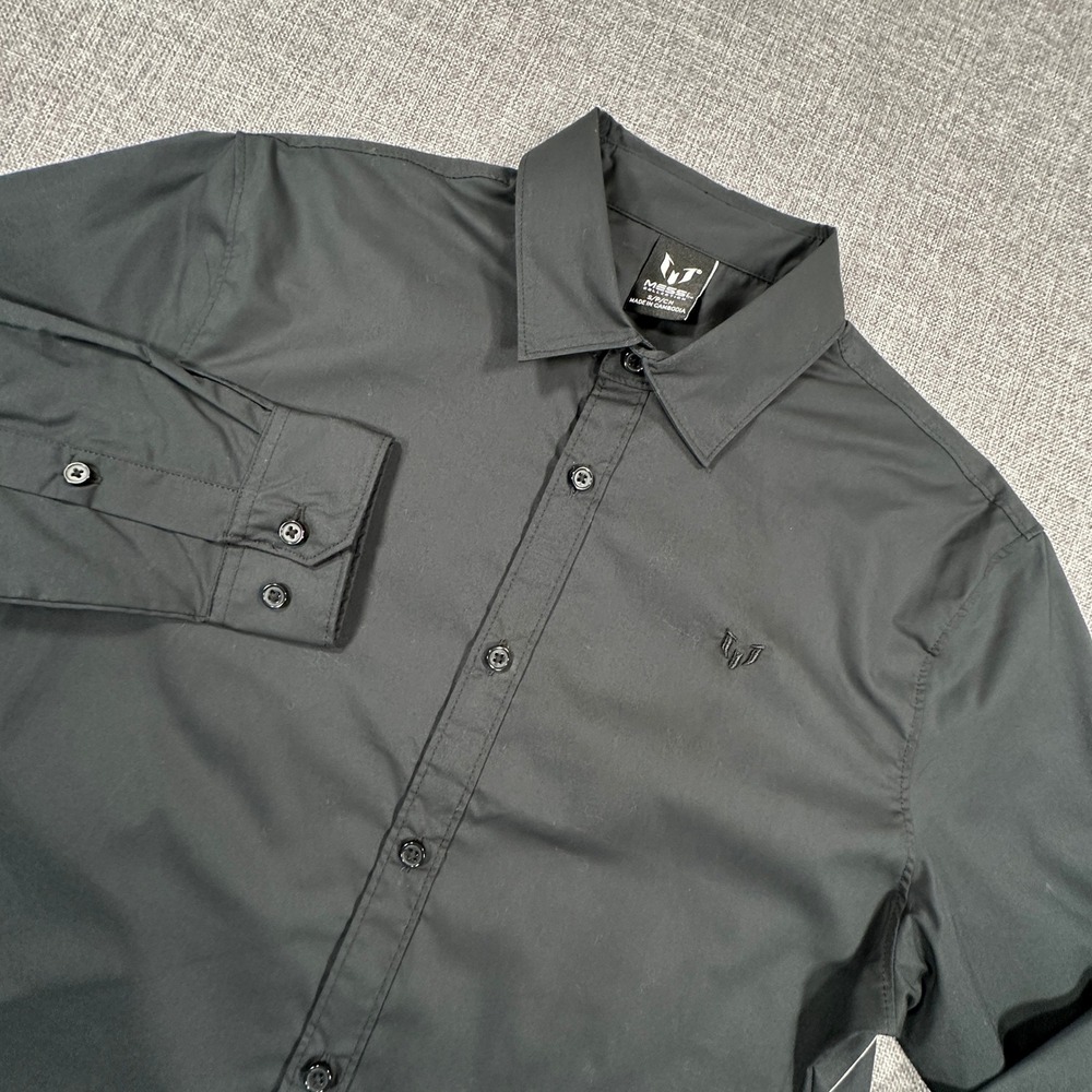 Messi Collection Dress Shirt Mens Small Black Performance Stretch Button Up NEW
